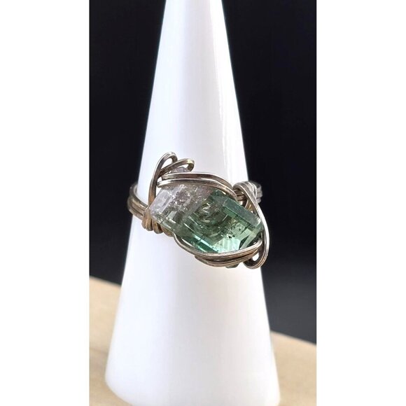 Vintage Handcrafted Watermelon Tourmaline Wire Wrapped Silver Ring Size 5 - Picture 1 of 10